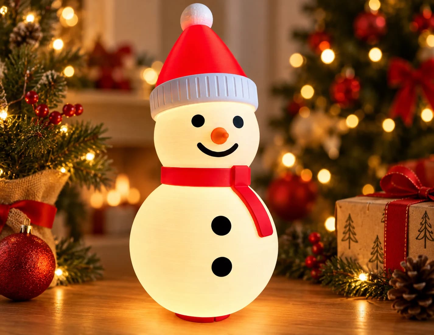 Luminária Boneco de Neve Natalino Decorativa Luz LED