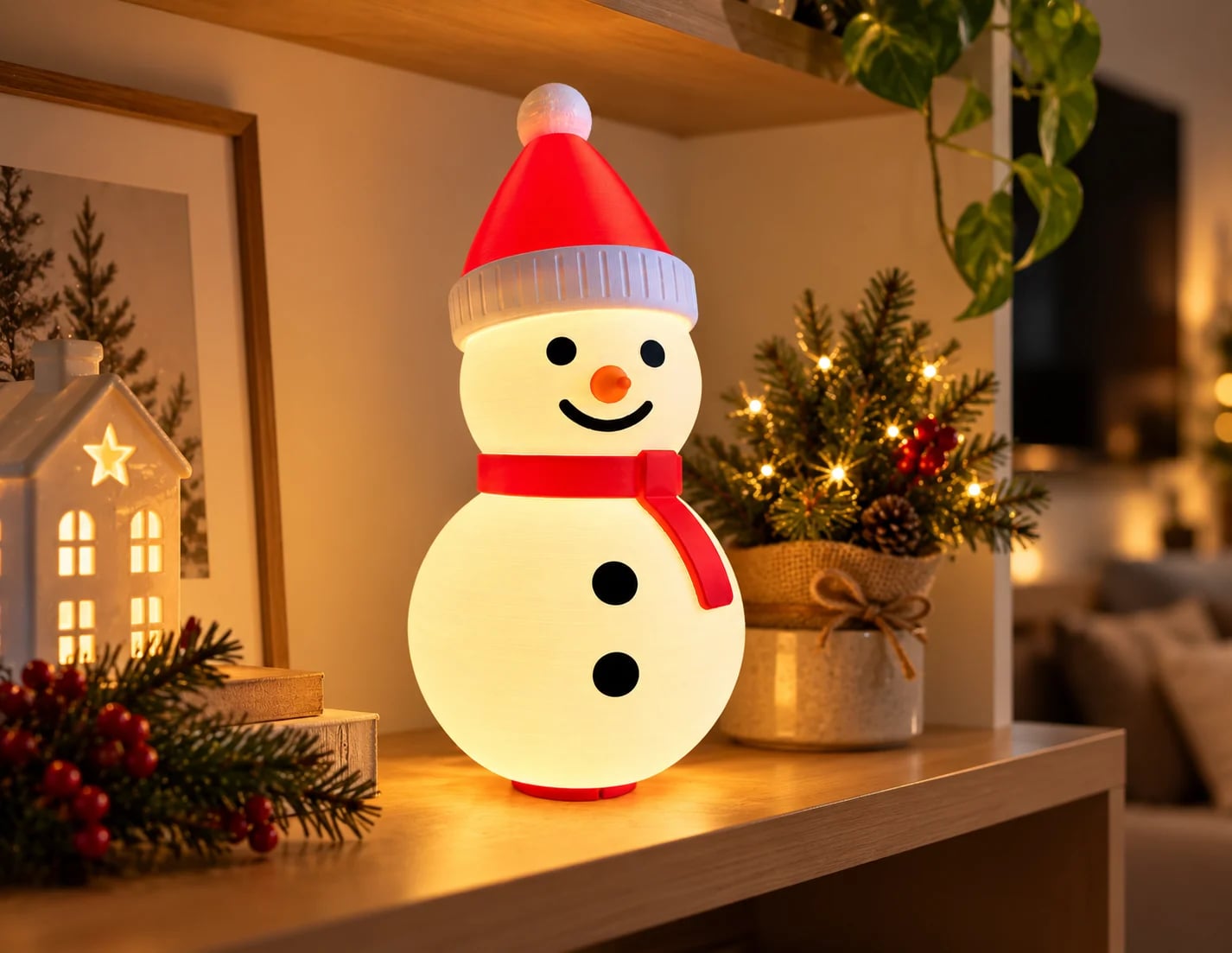 Luminária Boneco de Neve Natalino Decorativa Luz LED